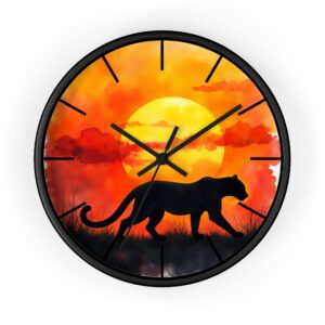Leopard Sunset Wall Clock — Silhouette Cat Sunset Decorative Clock