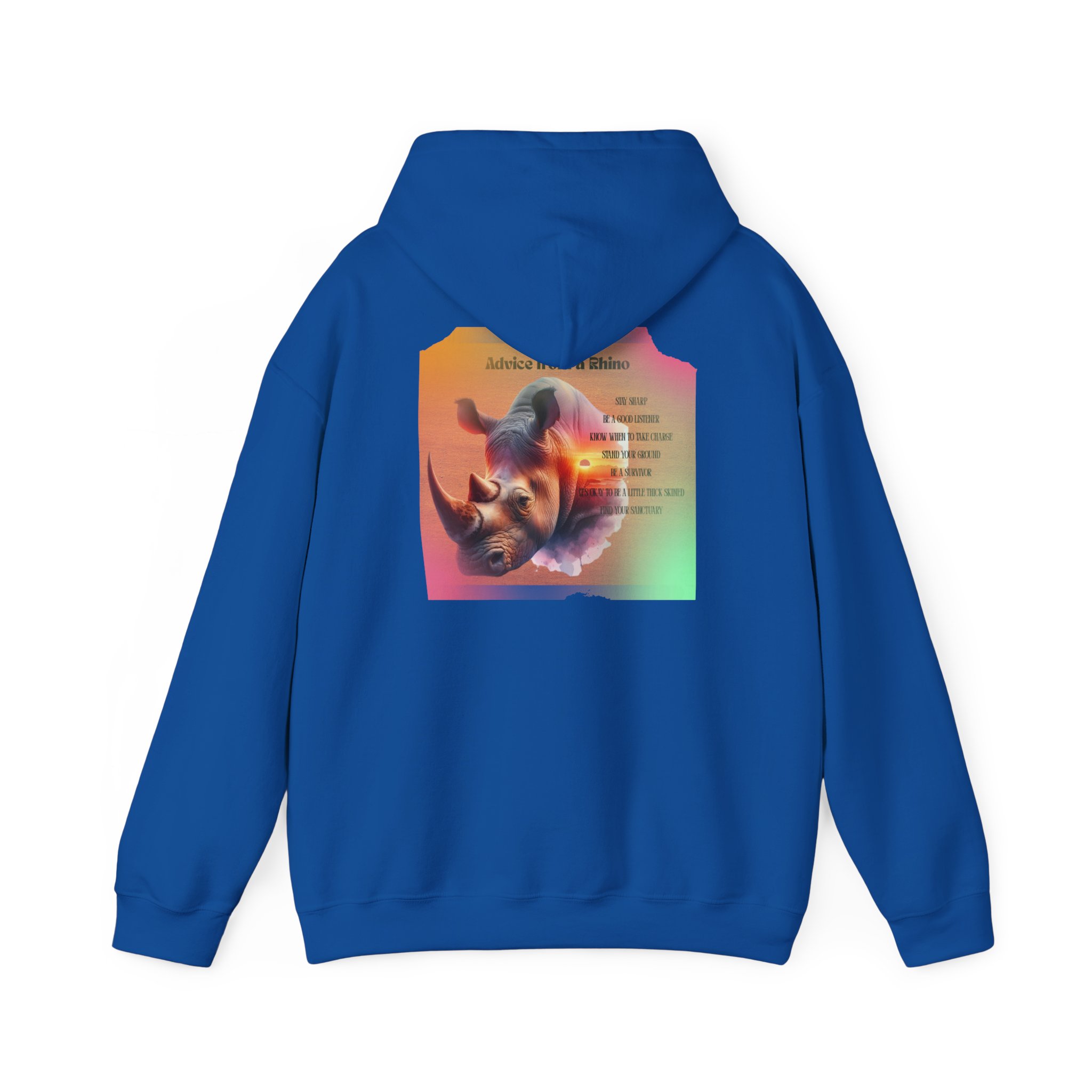 Rhino Poetry Hoodie — Vintage Rainbow Rhino Back Print Sweatshirt - Image 34