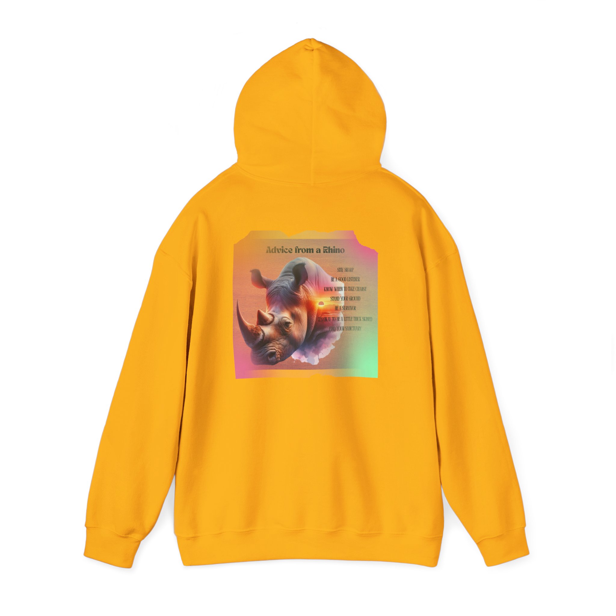 Rhino Poetry Hoodie — Vintage Rainbow Rhino Back Print Sweatshirt - Image 19
