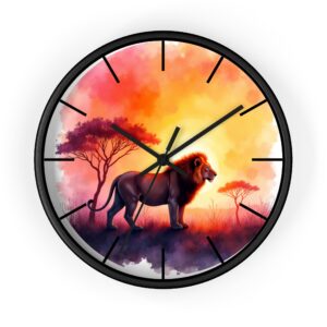 Lion Sunset Wall Clock — African Savanna Decorative Clock