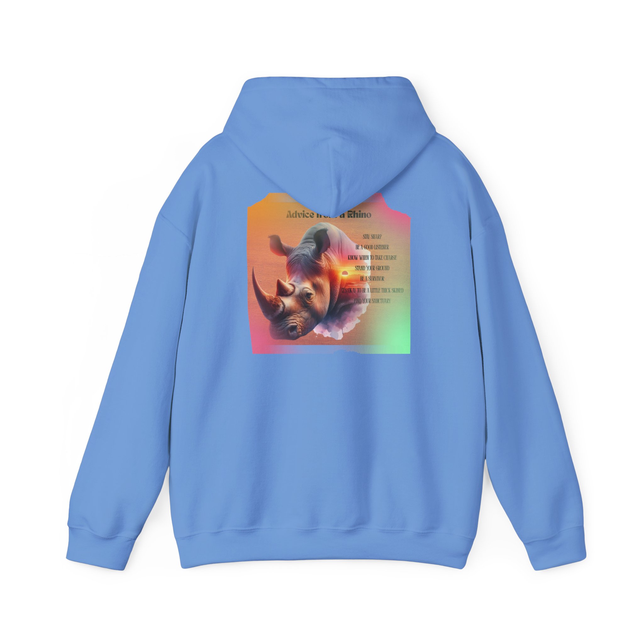 Rhino Poetry Hoodie — Vintage Rainbow Rhino Back Print Sweatshirt - Image 30
