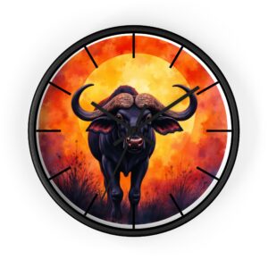Buffalo Sunrise Wall Clock — Bold African Buffalo Art Clock for Home & Office