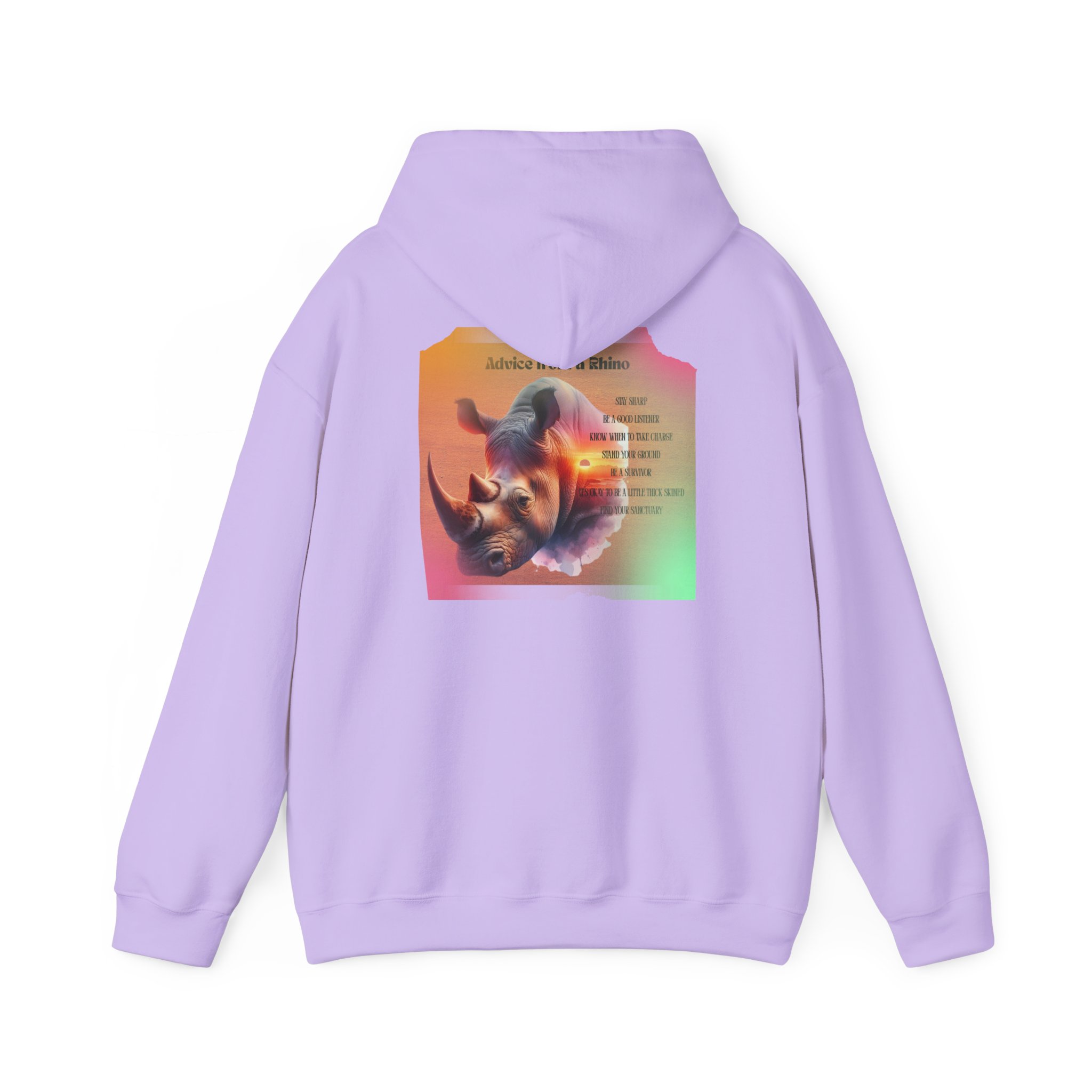 Rhino Poetry Hoodie — Vintage Rainbow Rhino Back Print Sweatshirt - Image 38
