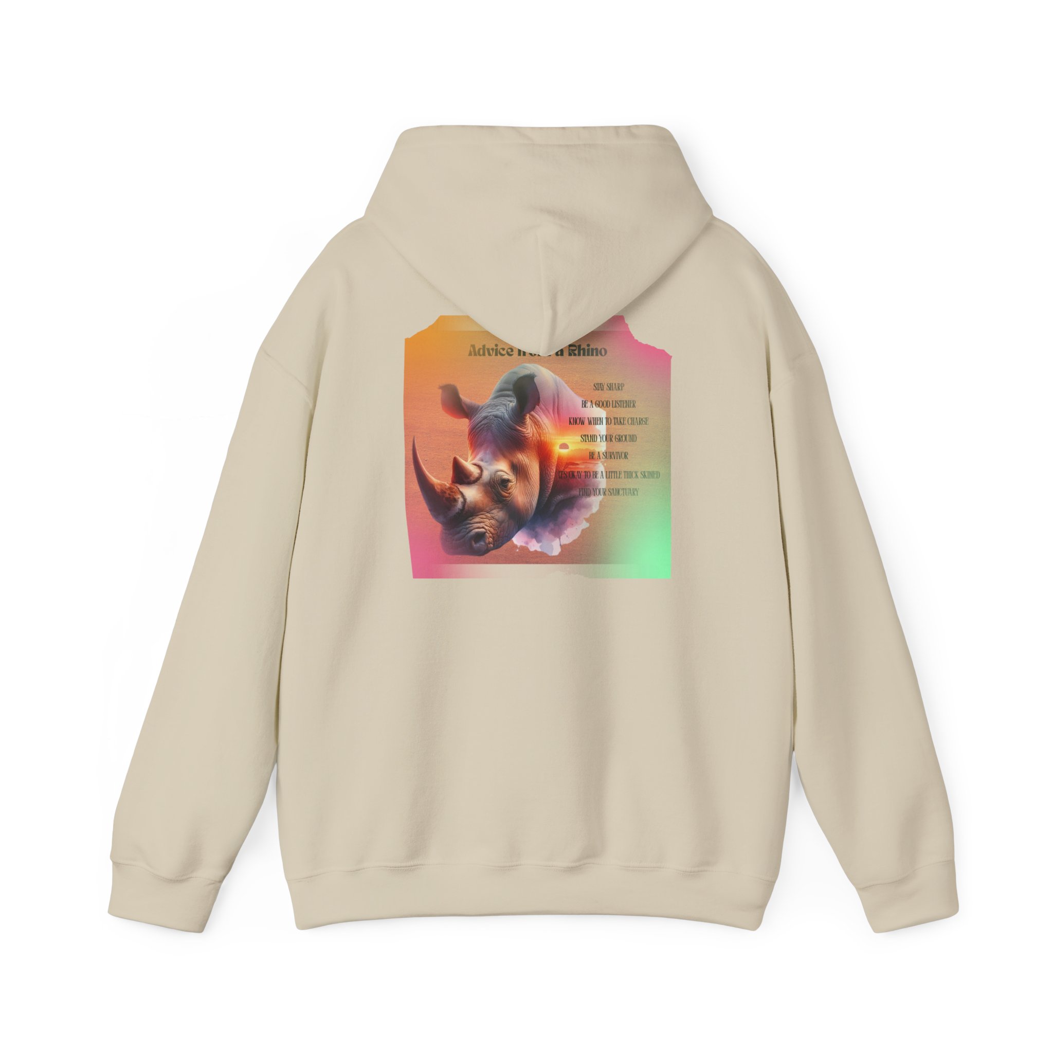 Rhino Poetry Hoodie — Vintage Rainbow Rhino Back Print Sweatshirt - Image 14