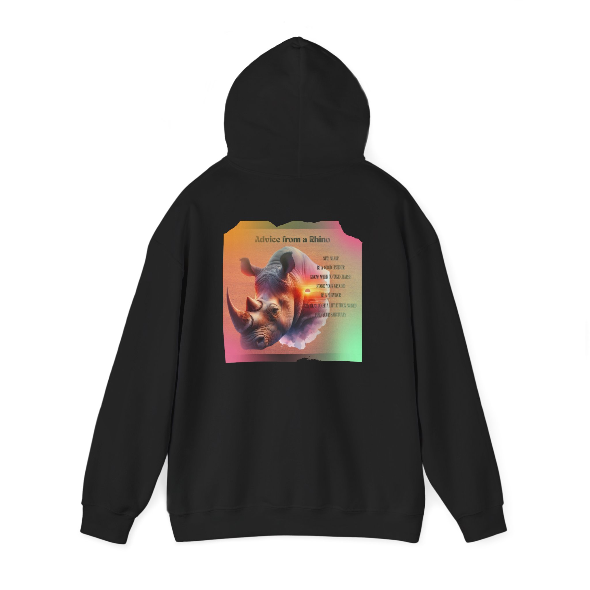 Rhino Poetry Hoodie — Vintage Rainbow Rhino Back Print Sweatshirt - Image 11