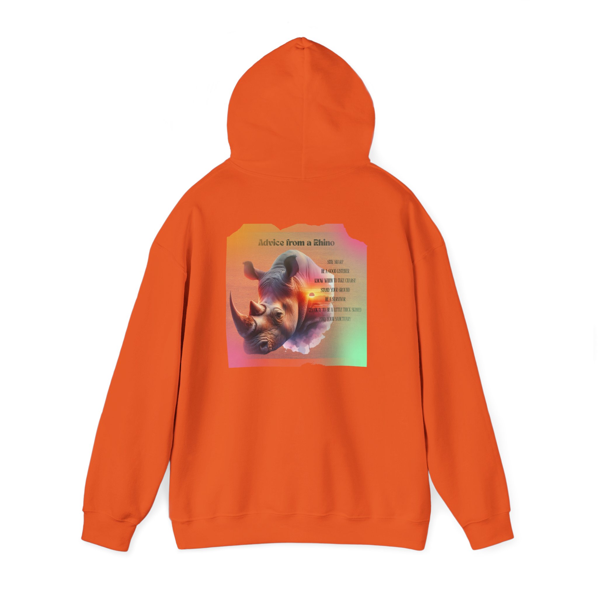 Rhino Poetry Hoodie — Vintage Rainbow Rhino Back Print Sweatshirt - Image 23