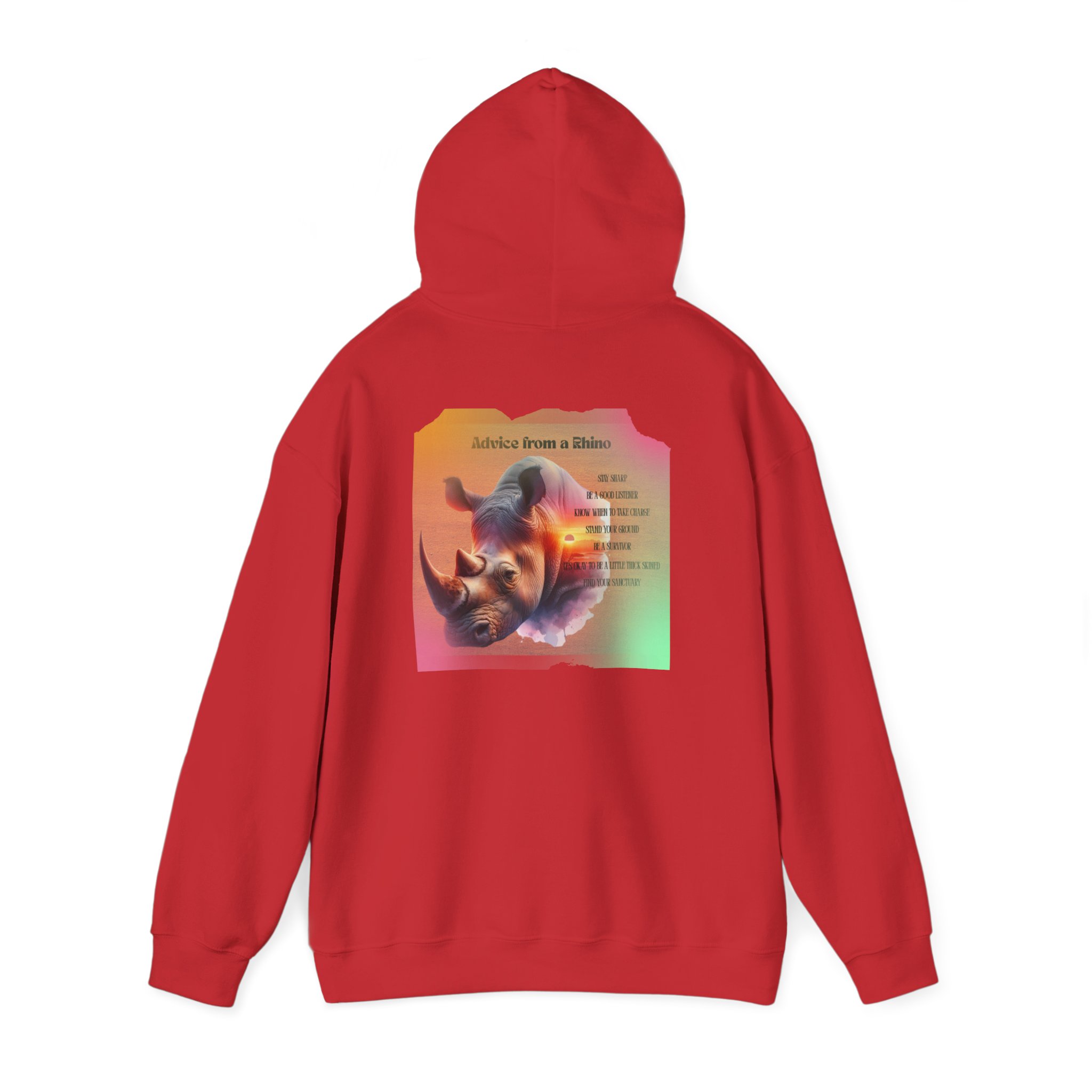 Rhino Poetry Hoodie — Vintage Rainbow Rhino Back Print Sweatshirt - Image 47