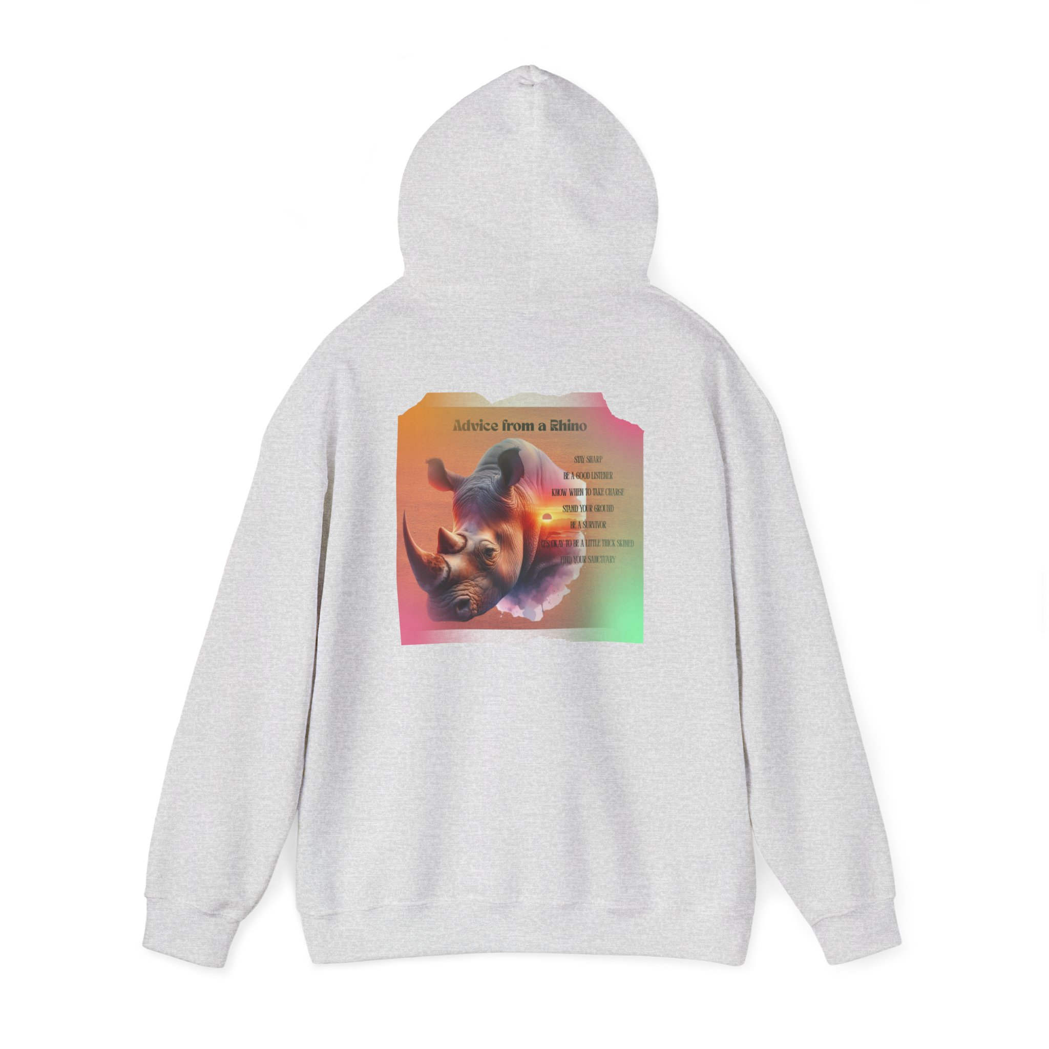 Rhino Poetry Hoodie — Vintage Rainbow Rhino Back Print Sweatshirt - Image 7