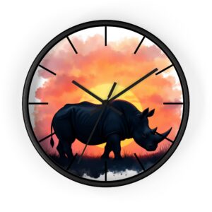 Rhino Silhouette Wall Clock — Sunset Safari Decorative Clock