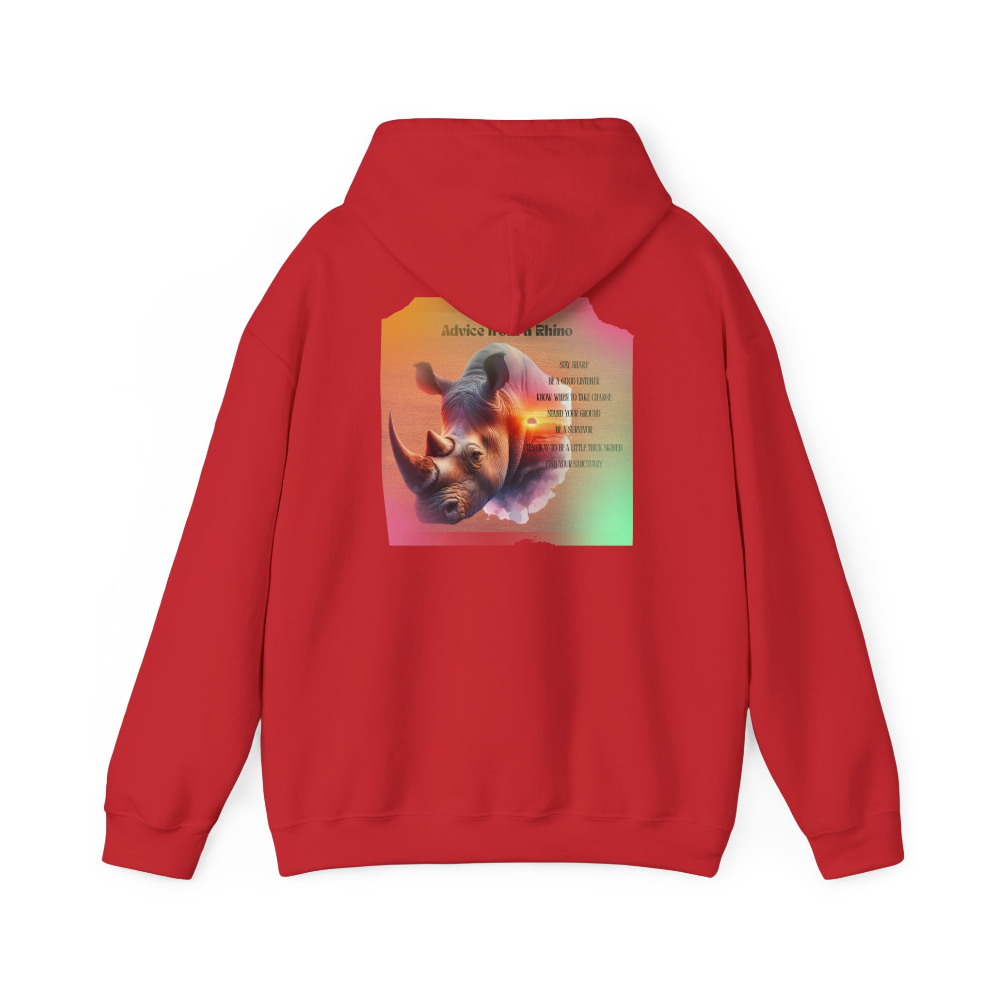 Rhino Poetry Hoodie — Vintage Rainbow Rhino Back Print Sweatshirt - Image 46