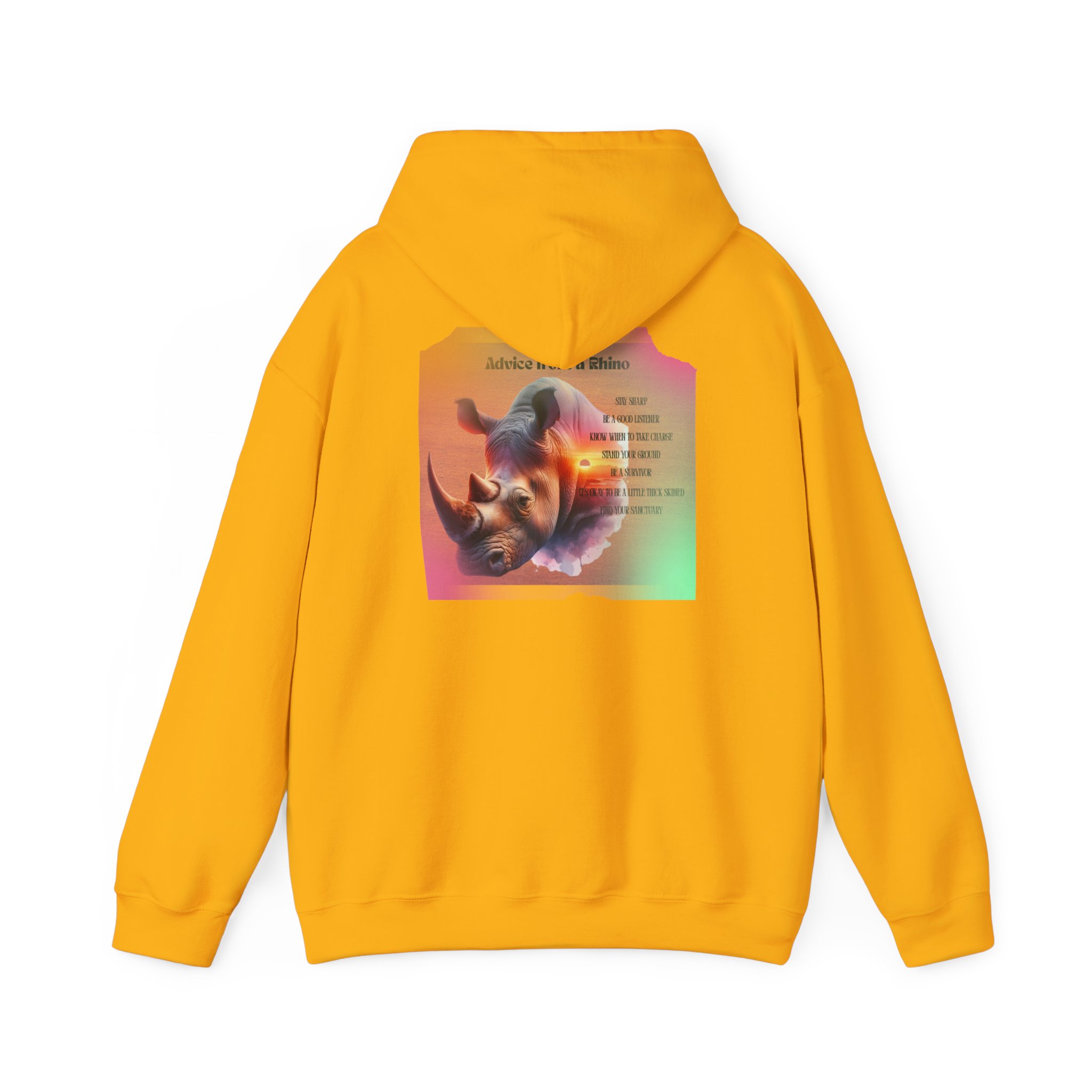 Rhino Poetry Hoodie — Vintage Rainbow Rhino Back Print Sweatshirt - Image 18