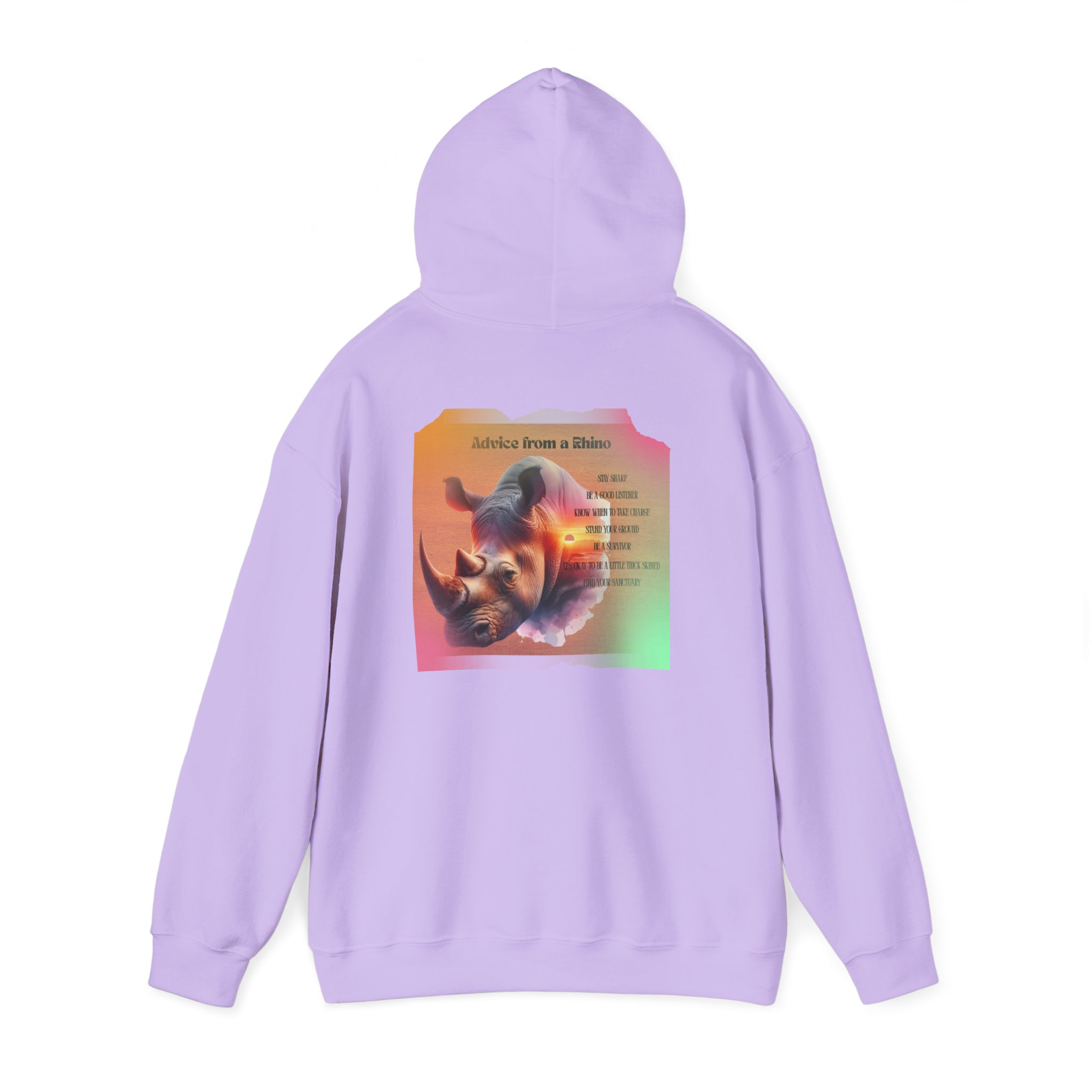 Rhino Poetry Hoodie — Vintage Rainbow Rhino Back Print Sweatshirt - Image 39