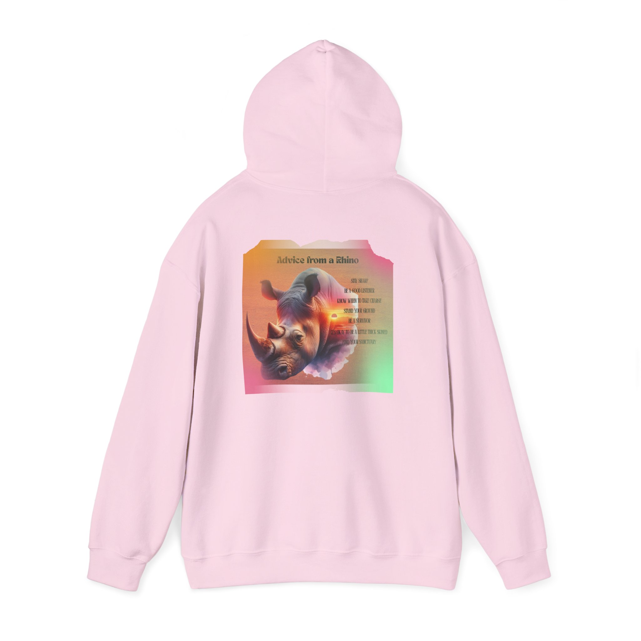 Rhino Poetry Hoodie — Vintage Rainbow Rhino Back Print Sweatshirt - Image 43
