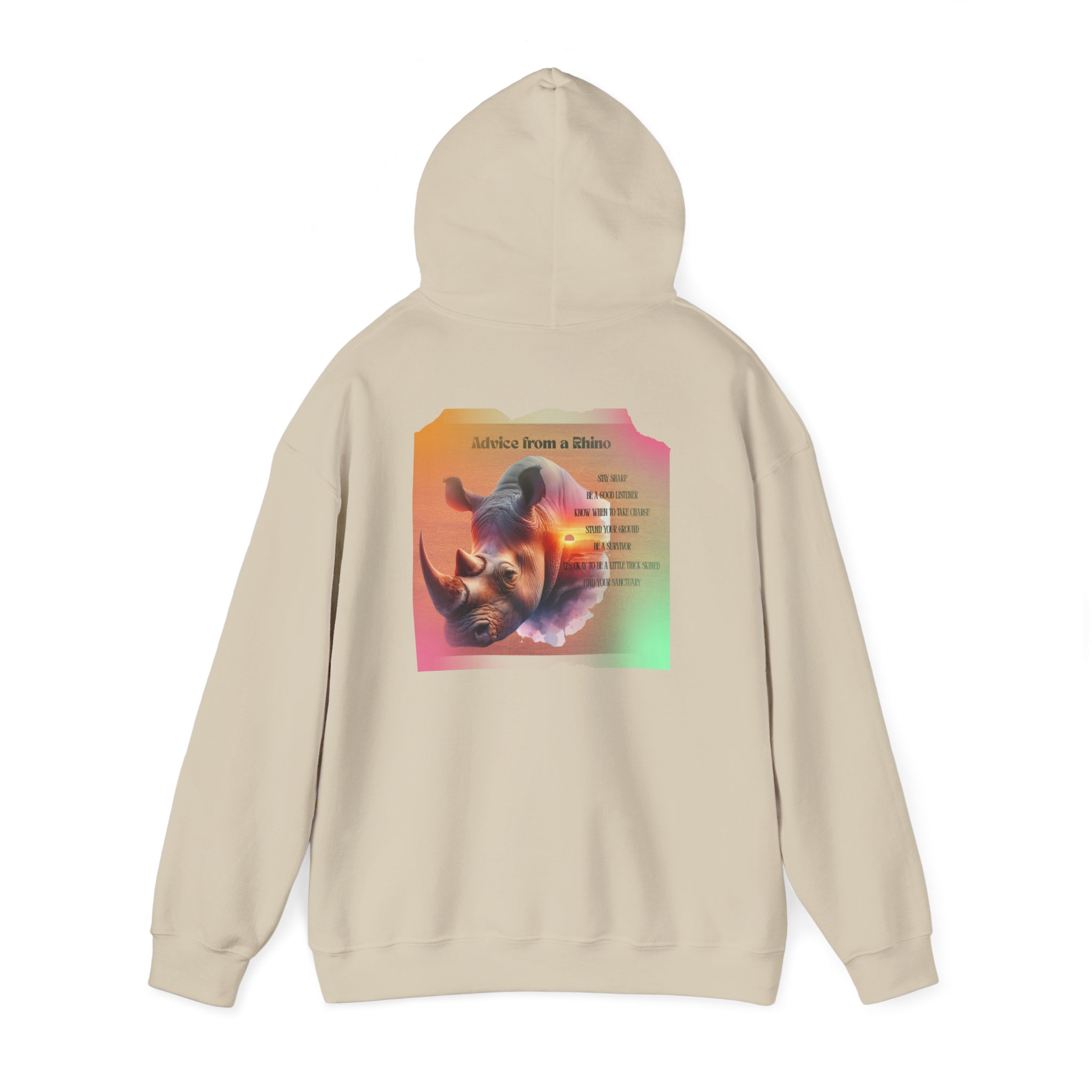 Rhino Poetry Hoodie — Vintage Rainbow Rhino Back Print Sweatshirt - Image 15