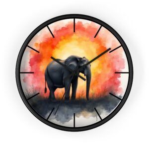 Elephant Sunset Wall Clock — Tropical Safari Animal Home Decor
