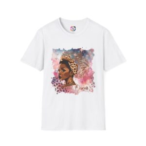 Gemini Queen Afro Chic T-Shirt — Black Queen Graphic Tee with Leopard Headwrap