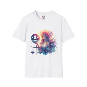 Libra Zodiac T-Shirt — Artistic Libra Woman Scales Graphic Tee ("I am a Libra woman… My heart on my sleeve")