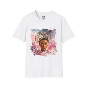 T-Shirt — Black Libra Queen Portrait Tee (Afrocentric Art, Empowerment)