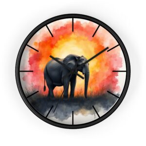 Elephant Sunset Wall Clock — Tropical Safari Animal Home Decor