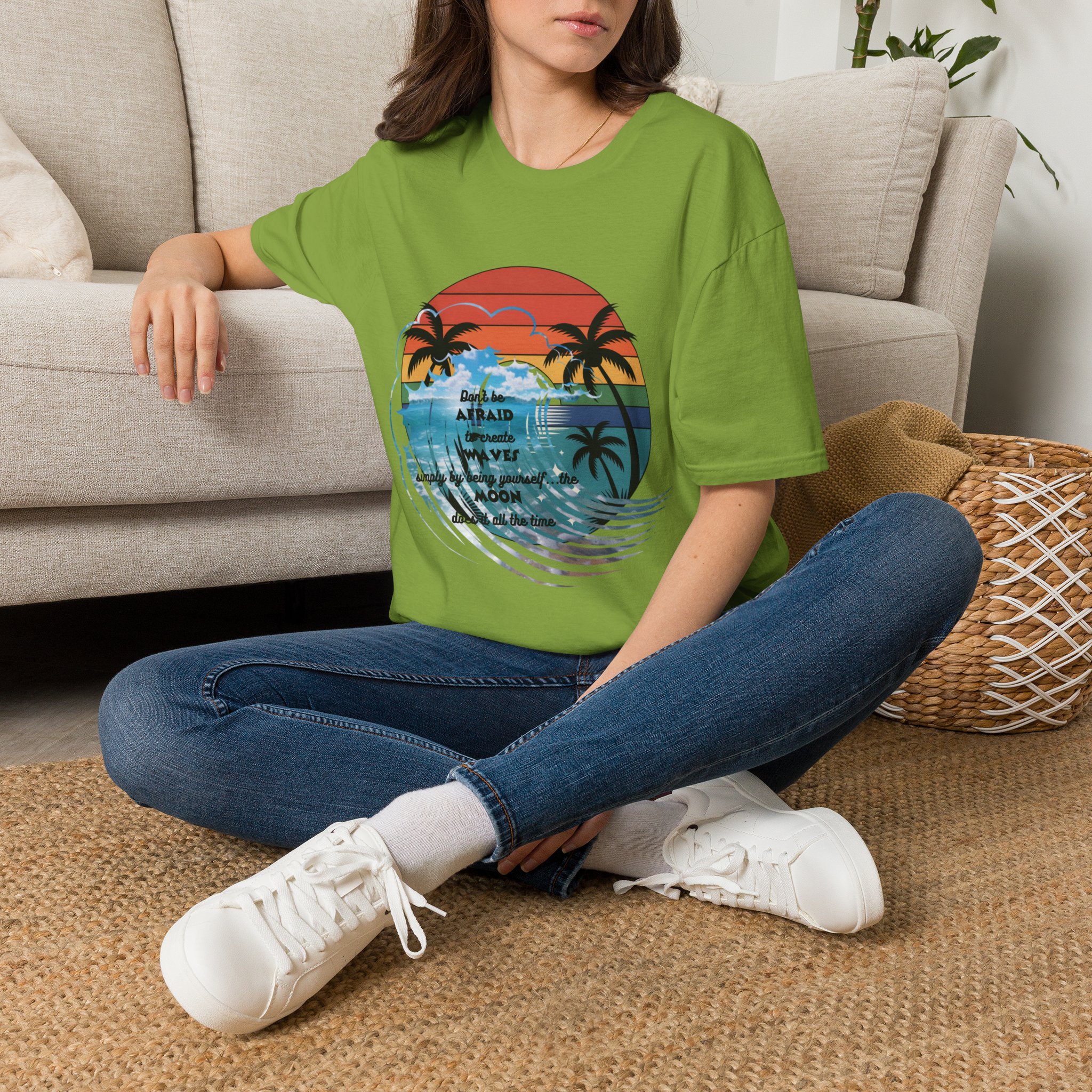 T-Shirt — Retro Sunset Palm Beach Tee with "Don't Be Afraid" Beach Quote - Image 30