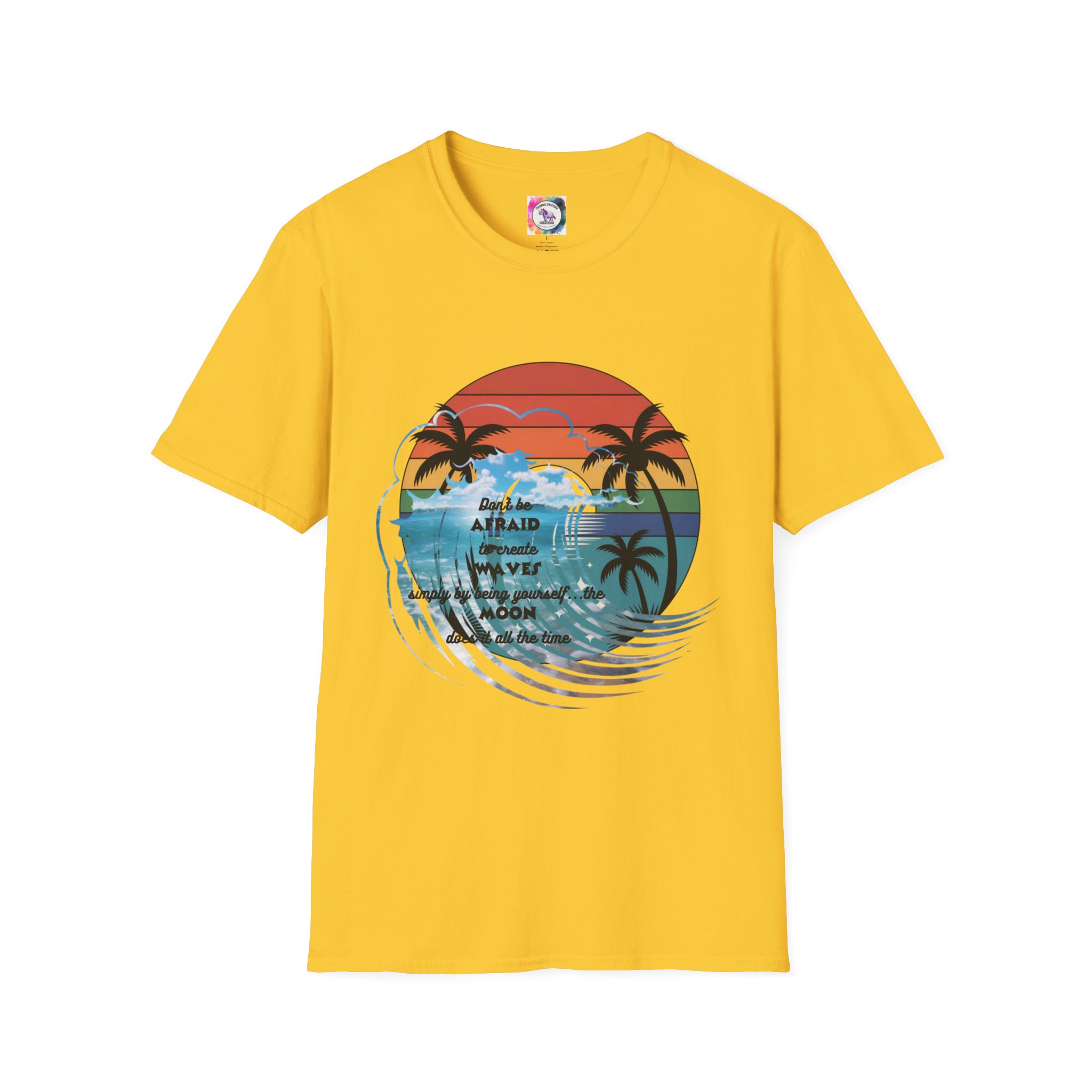 T-Shirt — Retro Sunset Palm Beach Tee with "Don't Be Afraid" Beach Quote - Image 27