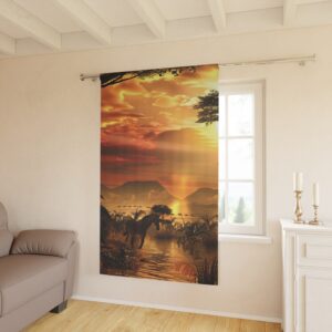 Savanna Sunset Curtain Panel — African Wildlife Window Drapery