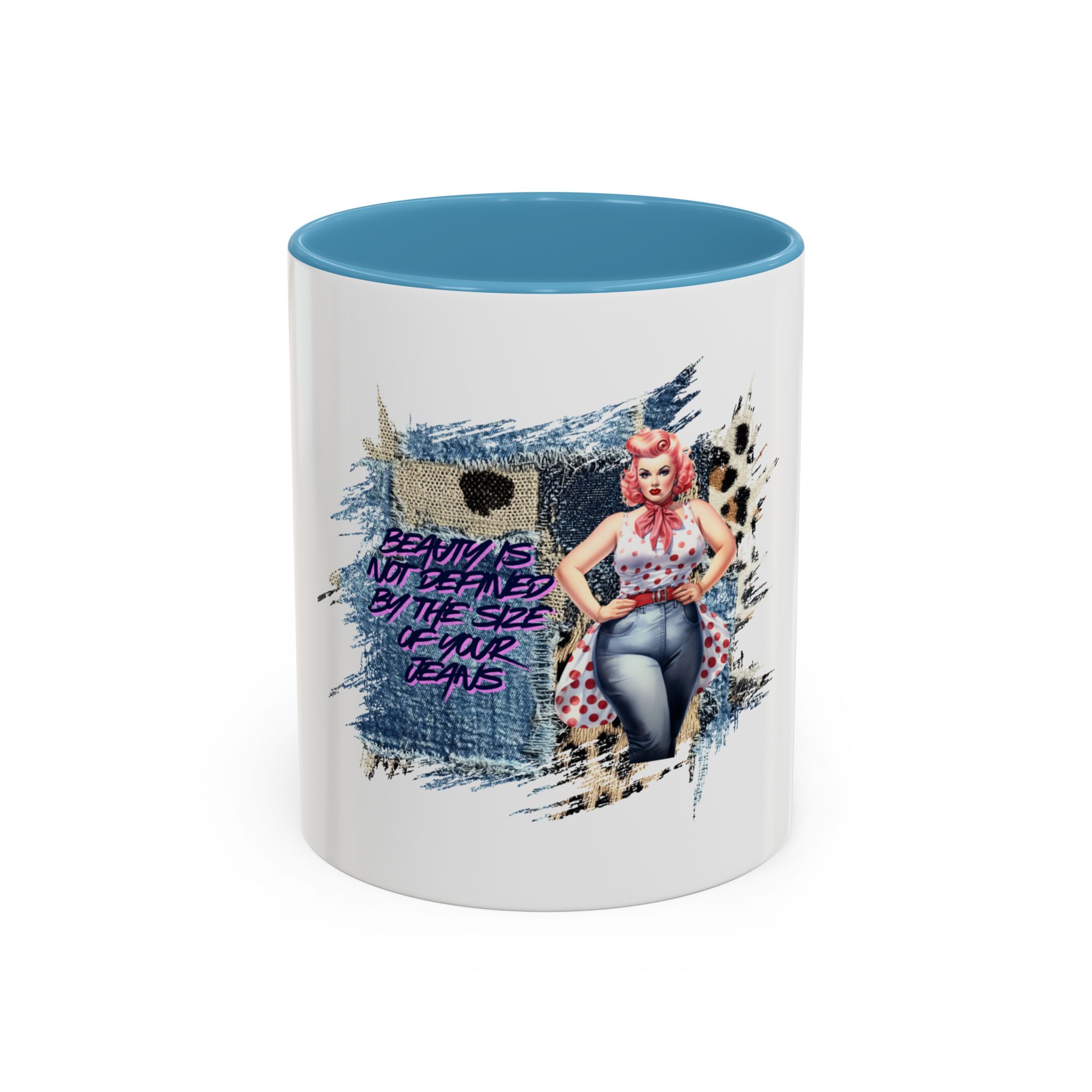 Vintage Pin-Up Coffee Mug — "Beauty is Not Defined by the Size of Your Jeans" Accent Mug - Image 33