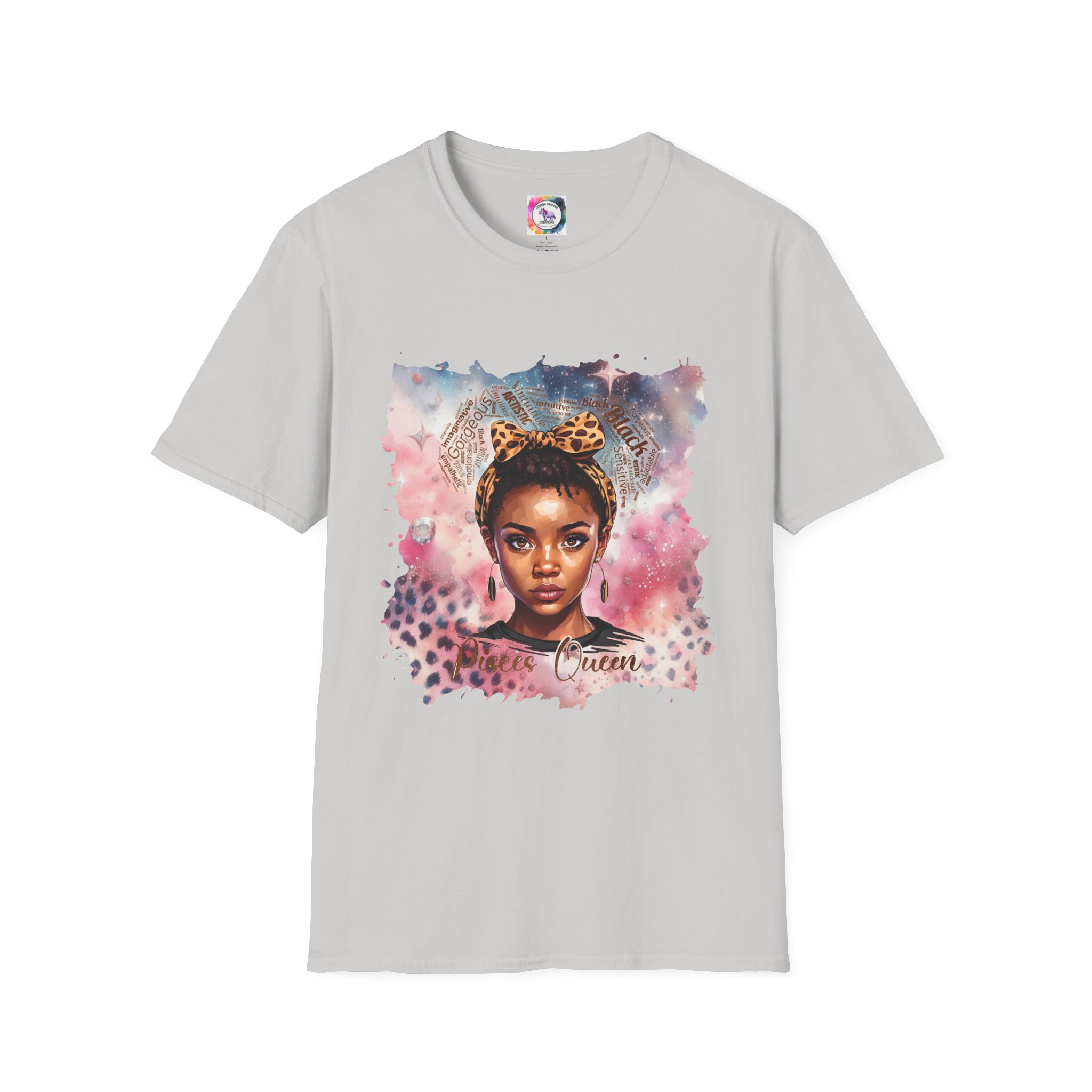 Pisces Queen Portrait T-Shirt — Leopard Headband Watercolor Glam Tee - Image 21