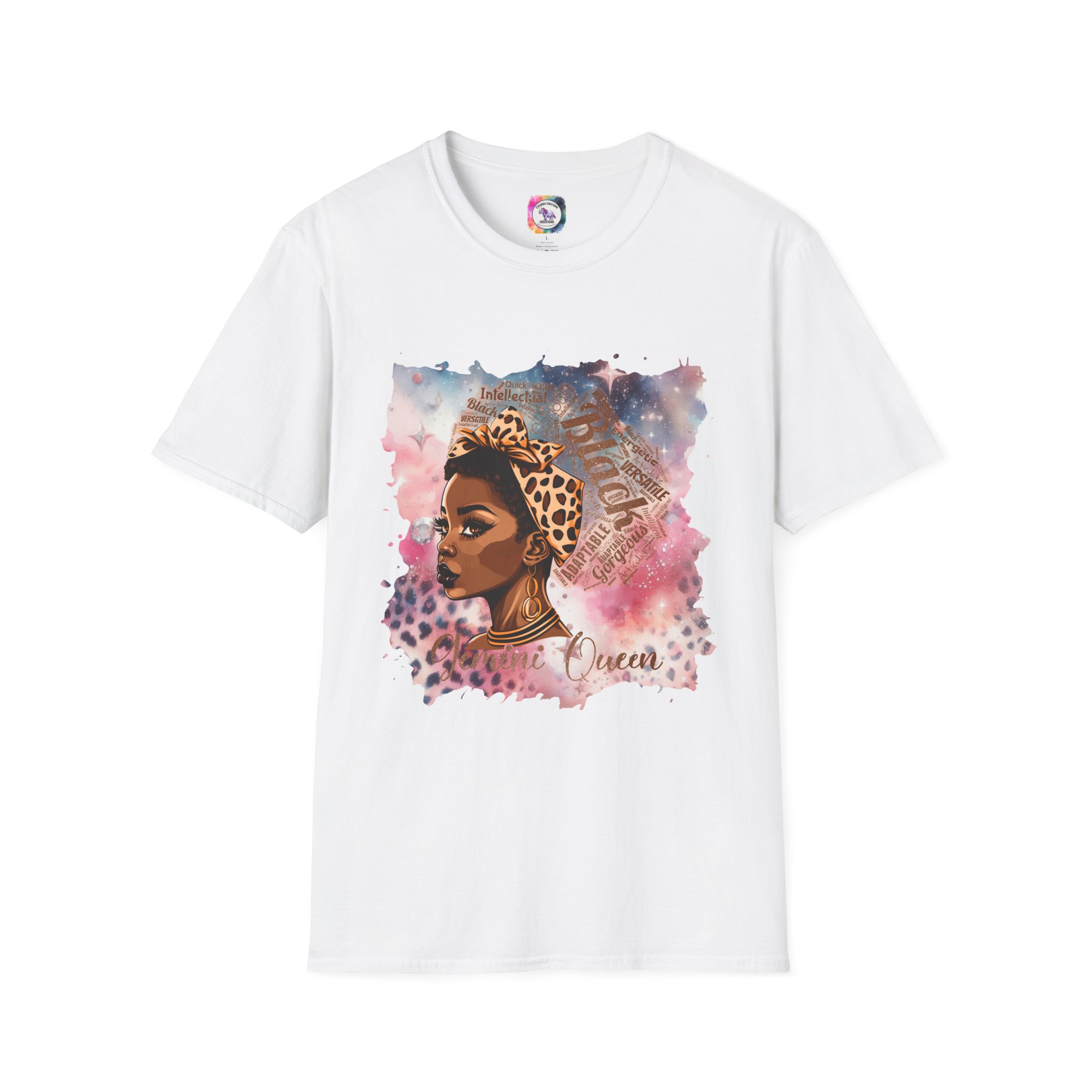 Gemini Queen Afro Chic T-Shirt — Black Queen Graphic Tee with Leopard Headwrap - Image 6