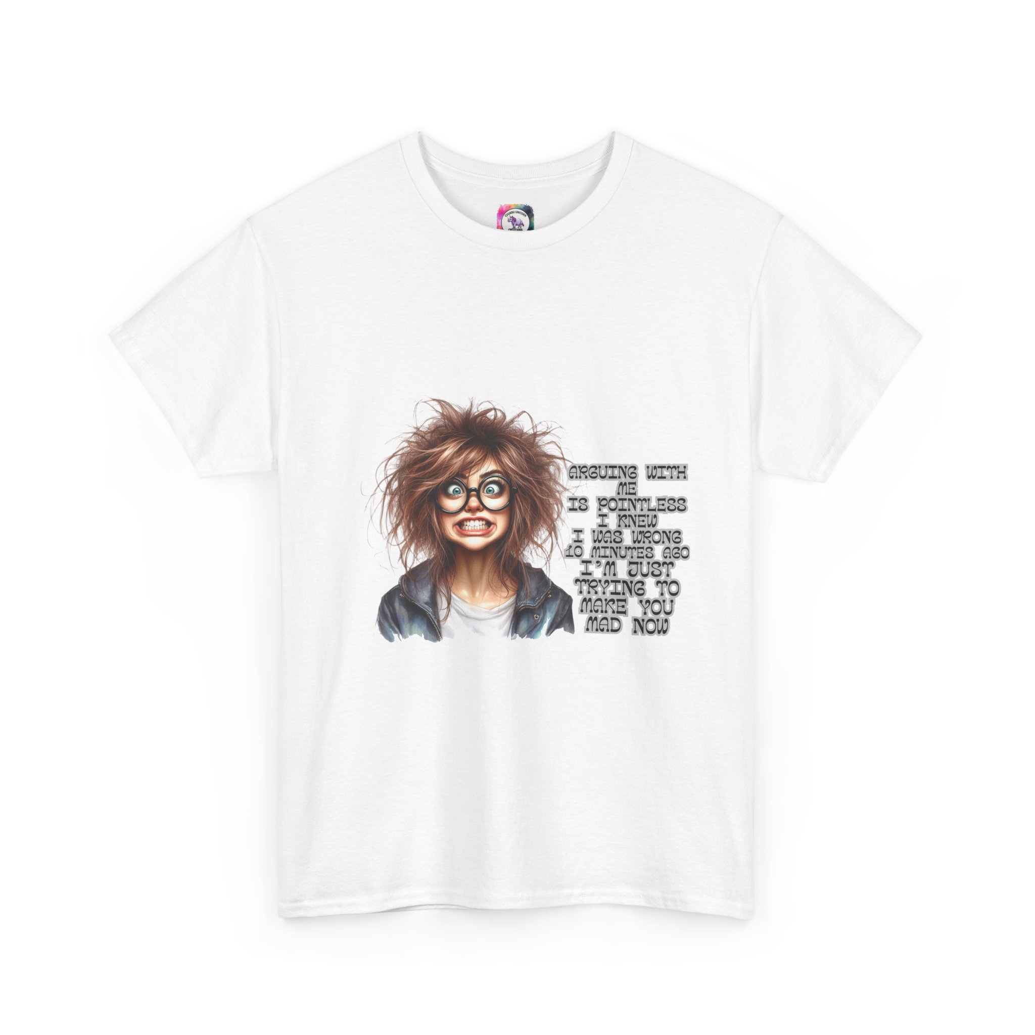 Crazy Hair Woman T‑Shirt — Funny Geeky Portrait with 'Funny' Quote - Image 3