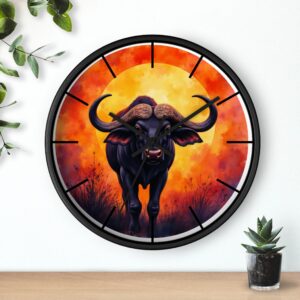 Buffalo Sunrise Wall Clock — Bold African Buffalo Art Clock for Home & Office