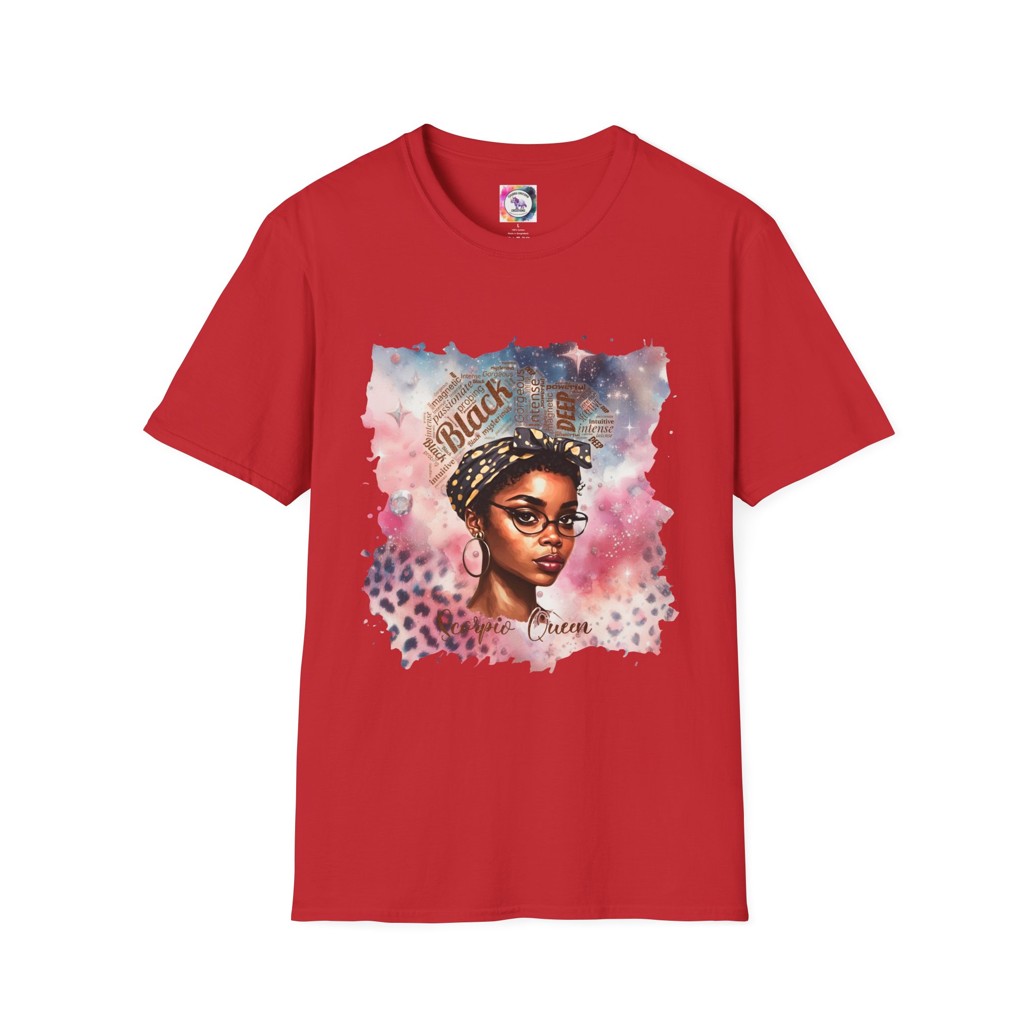 T-Shirt — 'Black Scorpio Queen' Afrocentric Watercolor Portrait Tee - Image 2