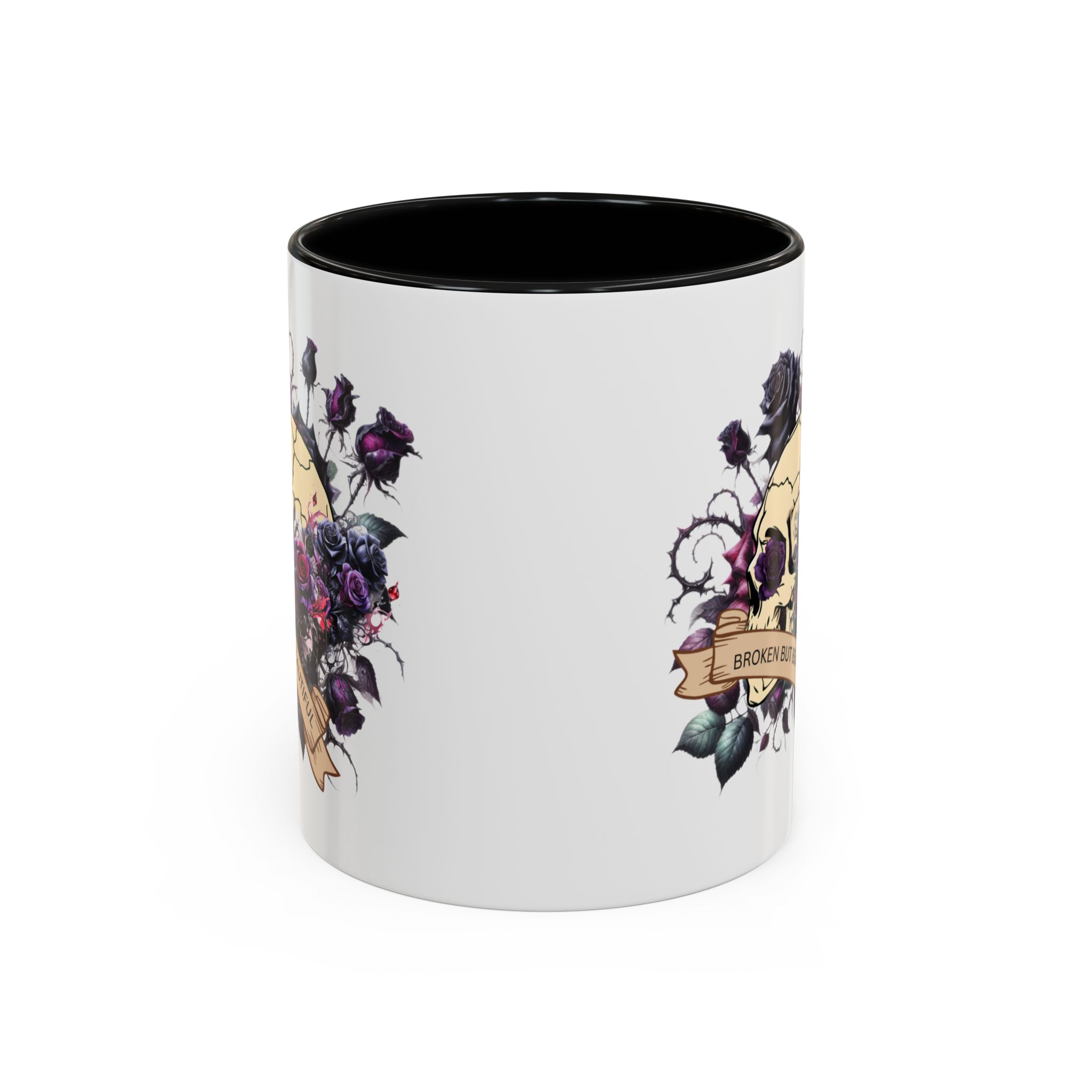 Broken But Beautiful Floral Coffee Mug - Gothic Gift for Tea Lovers, Unique Home Decor, Floral Skull Design, Ceramic Tea Cup, Gothic Mug - Image 2