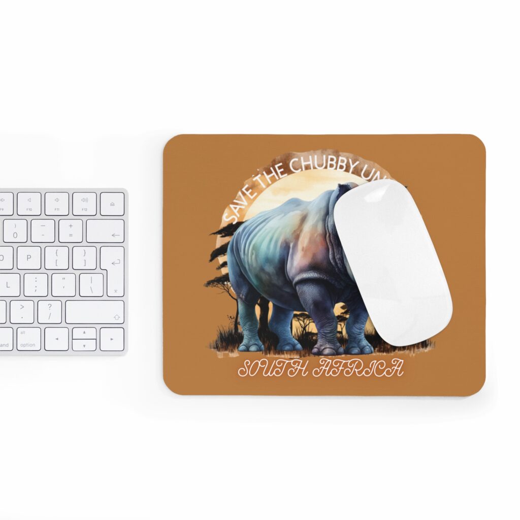 Chubby Unicorn Mouse Pad, Cute Rhino Desk Accessory, Wildlife Conservation Gift, Office Decor, Animal Lover Gift, South Africa
