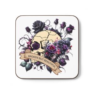 Gothic Floral Coaster Set - Broken But Beautiful Skull Design, Home Decor, Gift for Her, Unique Coasters, Halloween Decor, Table Accessory