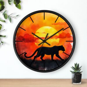 Leopard Sunset Wall Clock — Silhouette Cat Sunset Decorative Clock