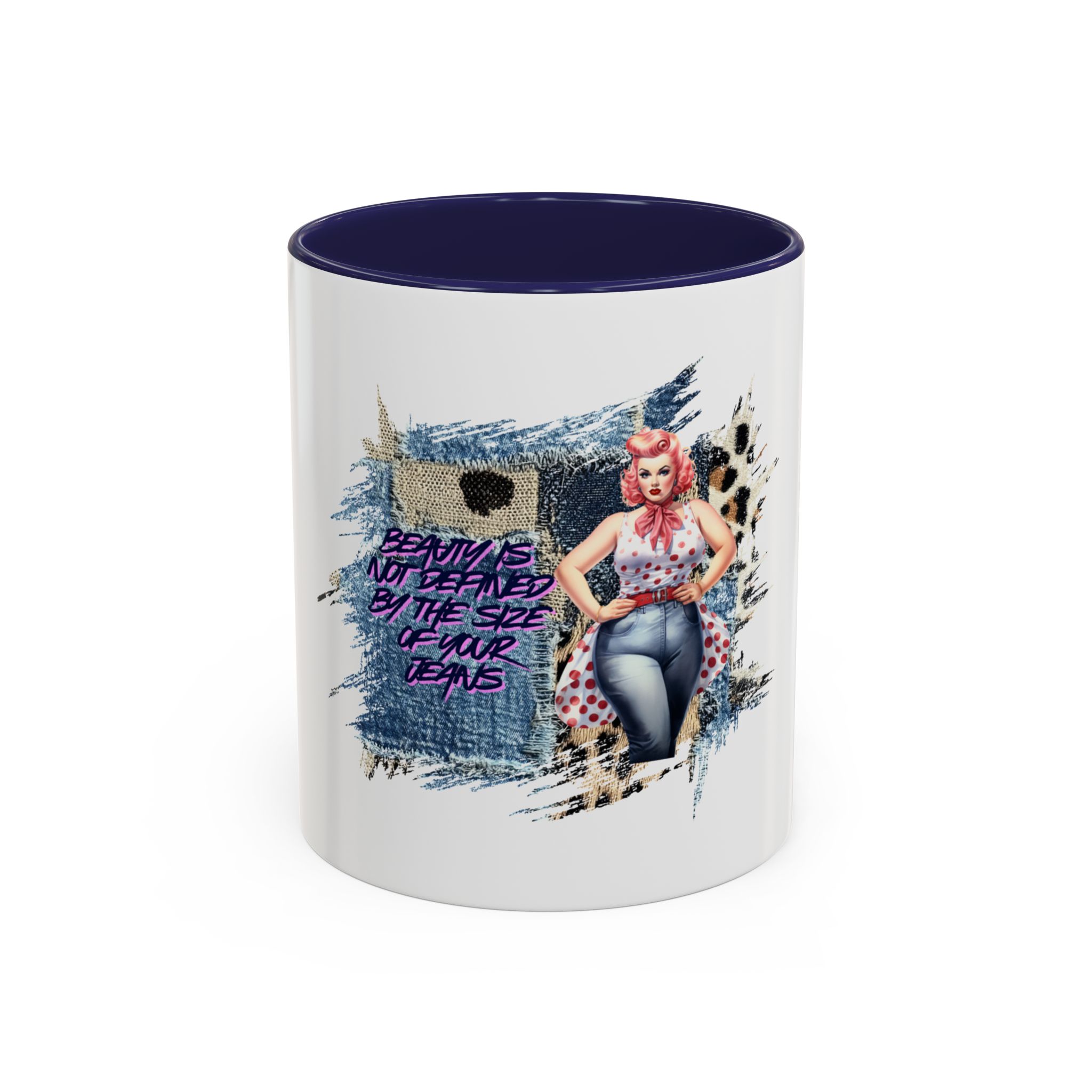 Vintage Pin-Up Coffee Mug — "Beauty is Not Defined by the Size of Your Jeans" Accent Mug - Image 5