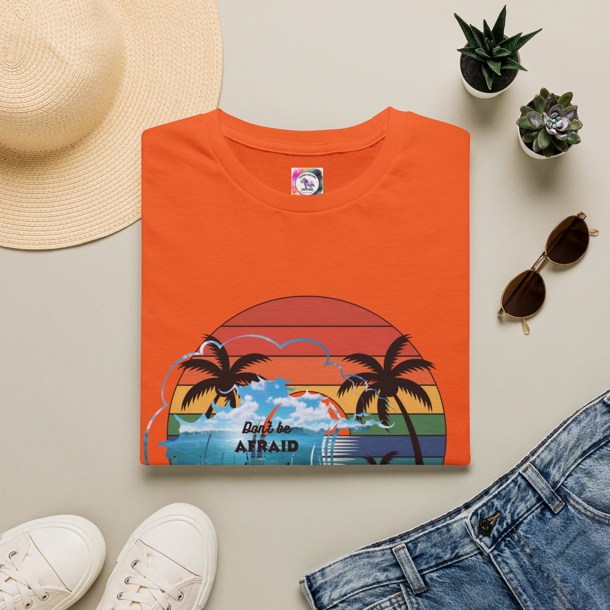 T-Shirt — Retro Sunset Palm Beach Tee with "Don't Be Afraid" Beach Quote - Image 21