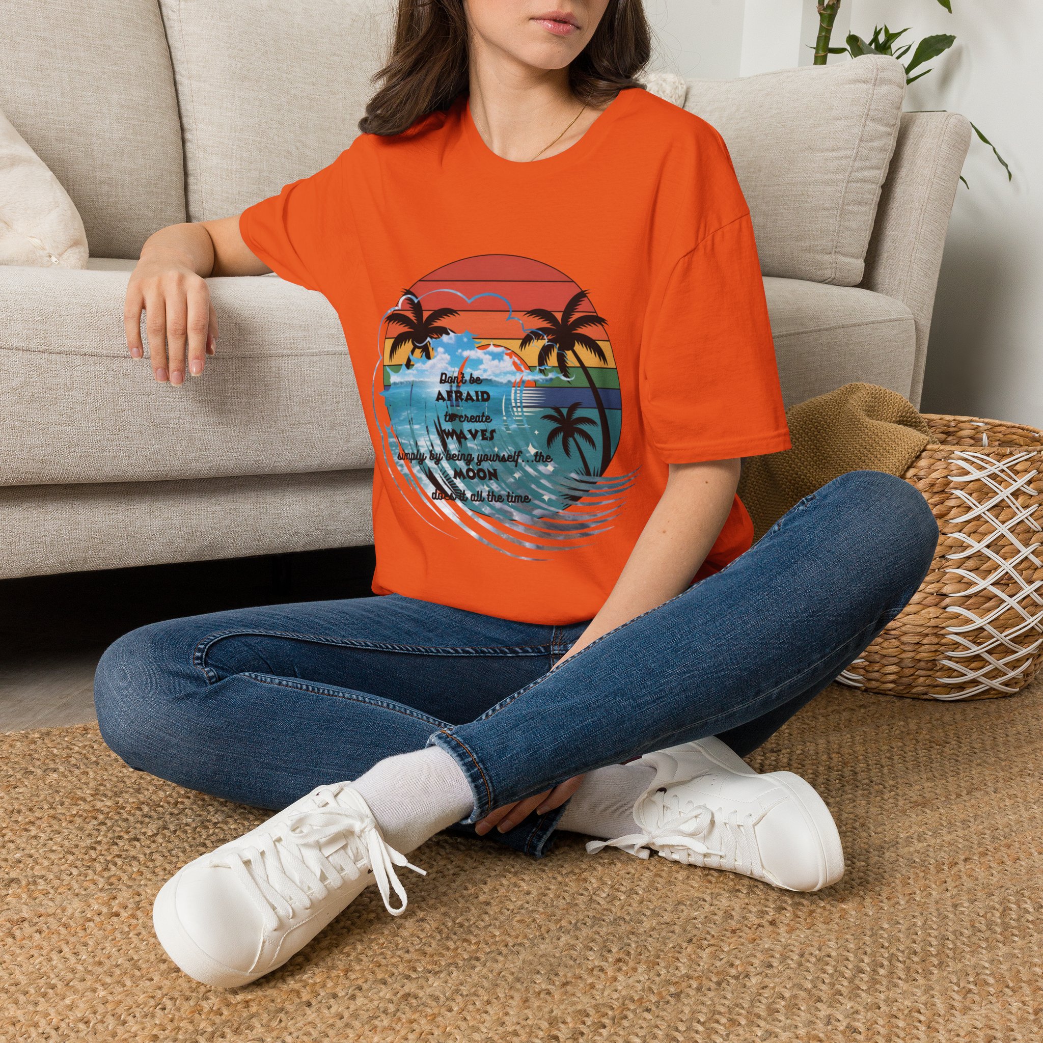 T-Shirt — Retro Sunset Palm Beach Tee with "Don't Be Afraid" Beach Quote - Image 22