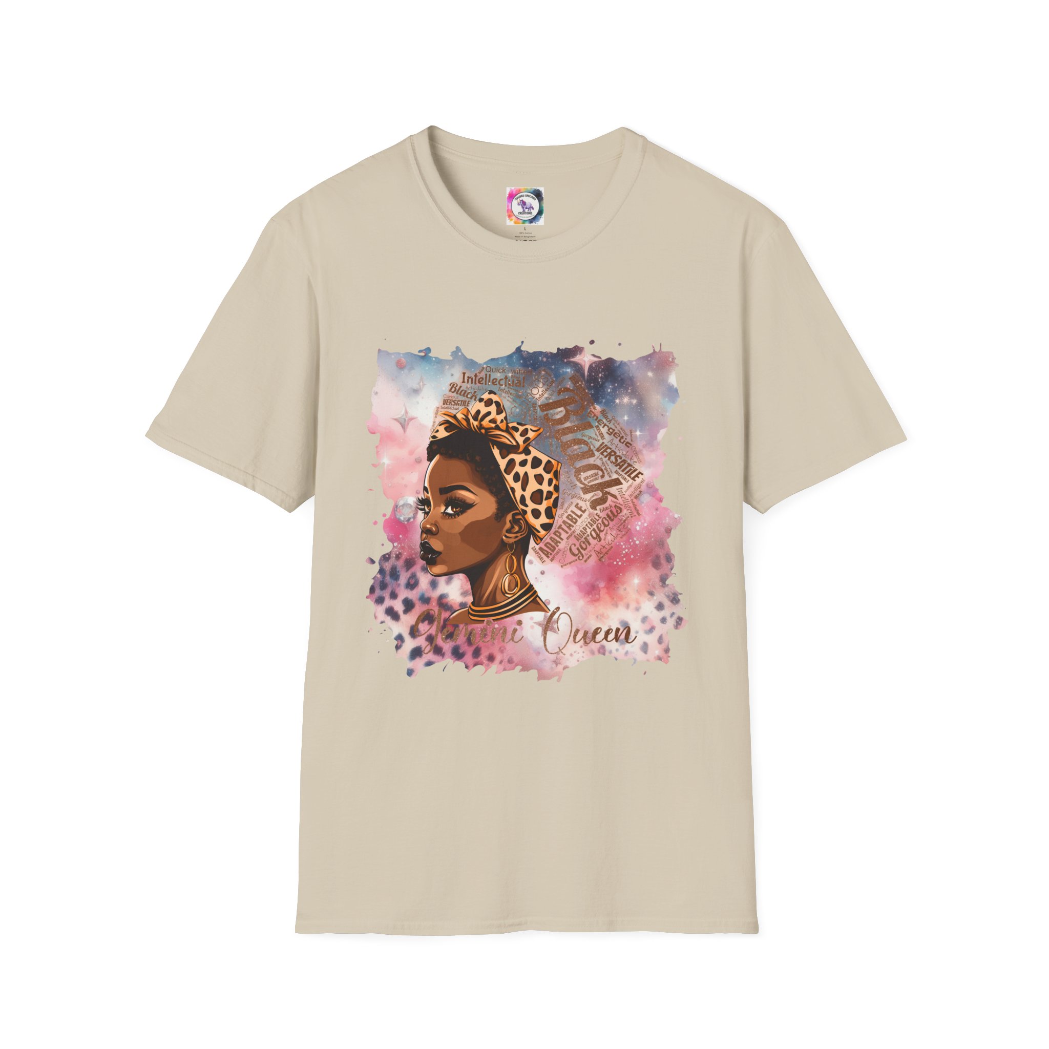Gemini Queen Afro Chic T-Shirt — Black Queen Graphic Tee with Leopard Headwrap - Image 18