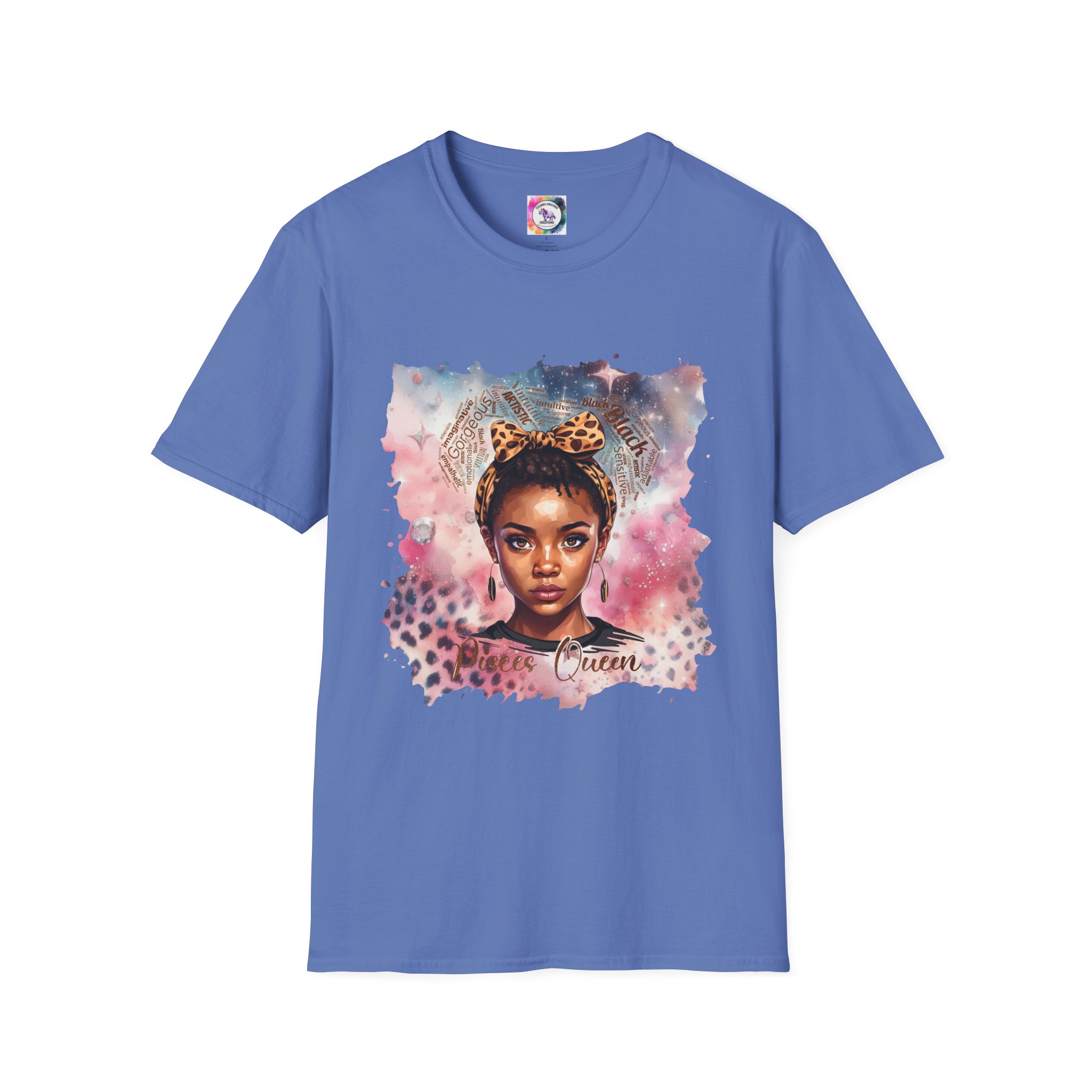 Pisces Queen Portrait T-Shirt — Leopard Headband Watercolor Glam Tee - Image 46