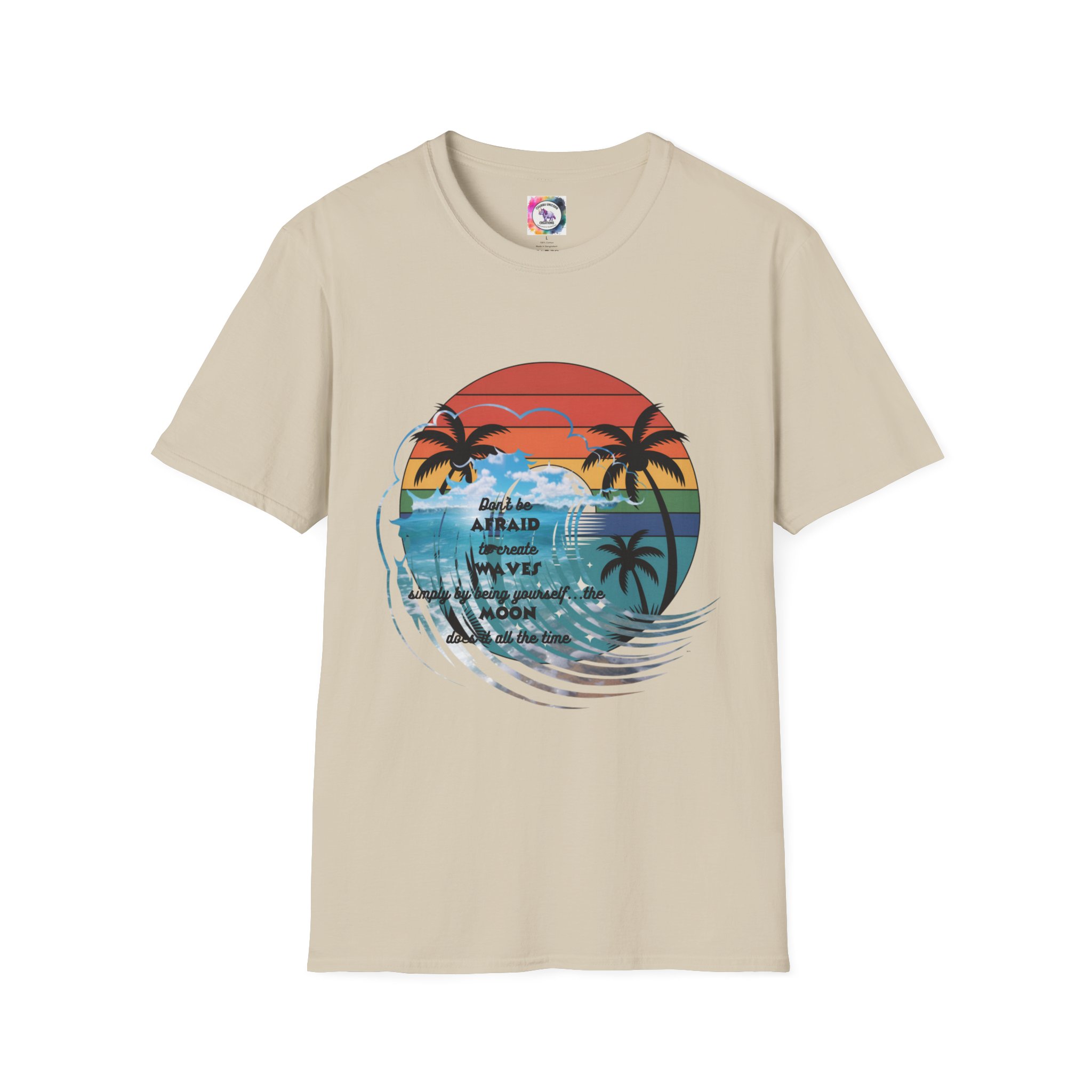 T-Shirt — Retro Sunset Palm Beach Tee with "Don't Be Afraid" Beach Quote - Image 15