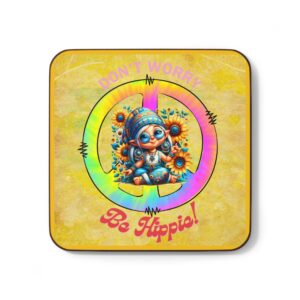 Bohemian Coaster Set, Don't Worry Be Hippie Coasters, Retro Drink Coasters, Cute Home Decor, Gift for Friends, Hippie Vibe