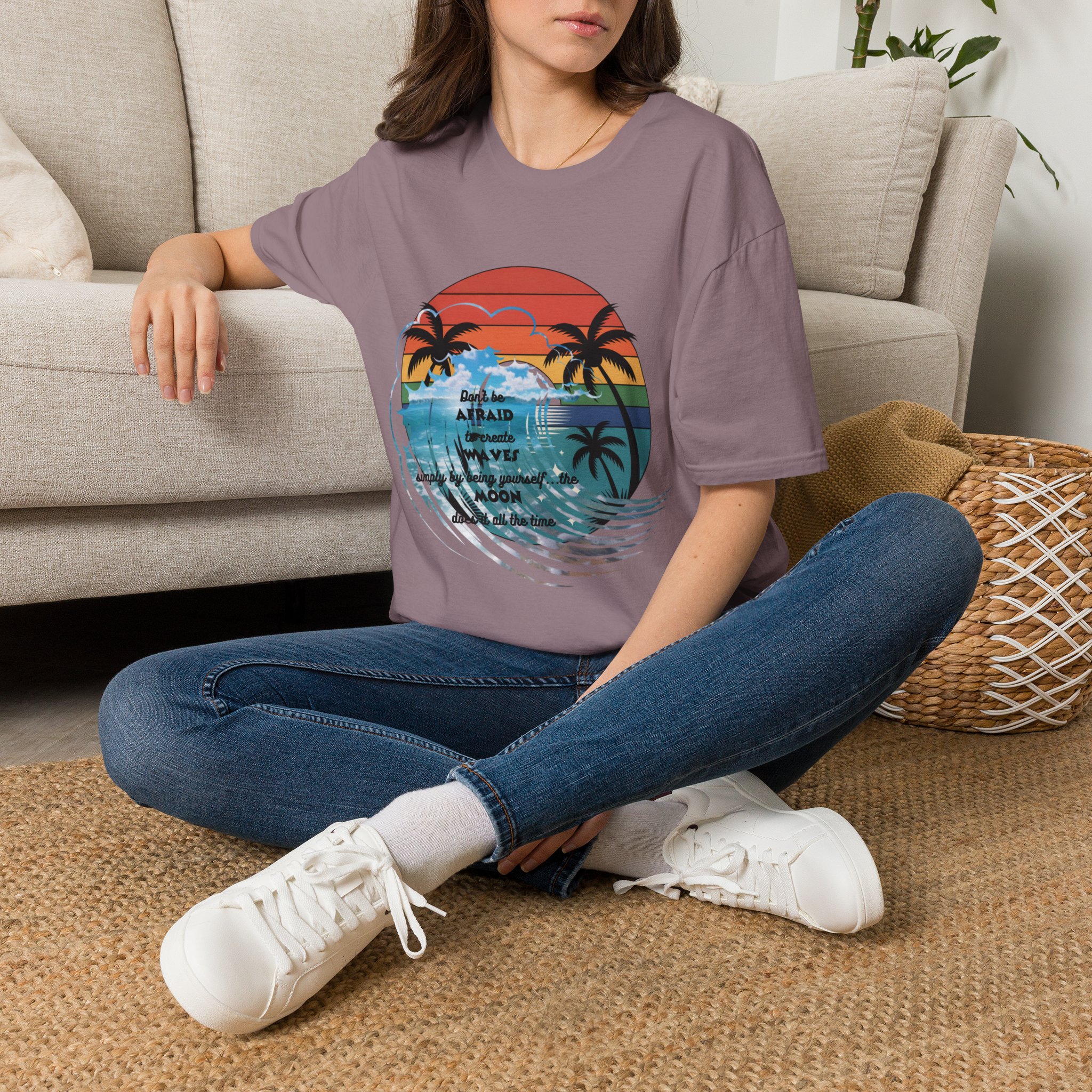 T-Shirt — Retro Sunset Palm Beach Tee with "Don't Be Afraid" Beach Quote - Image 42