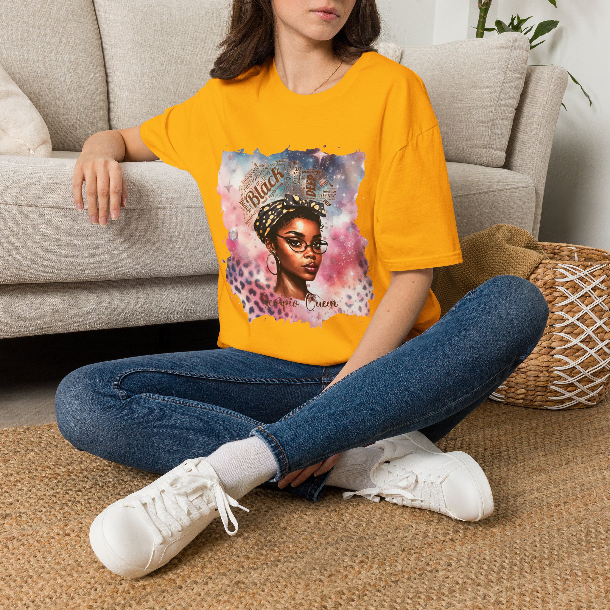 T-Shirt — 'Black Scorpio Queen' Afrocentric Watercolor Portrait Tee - Image 35