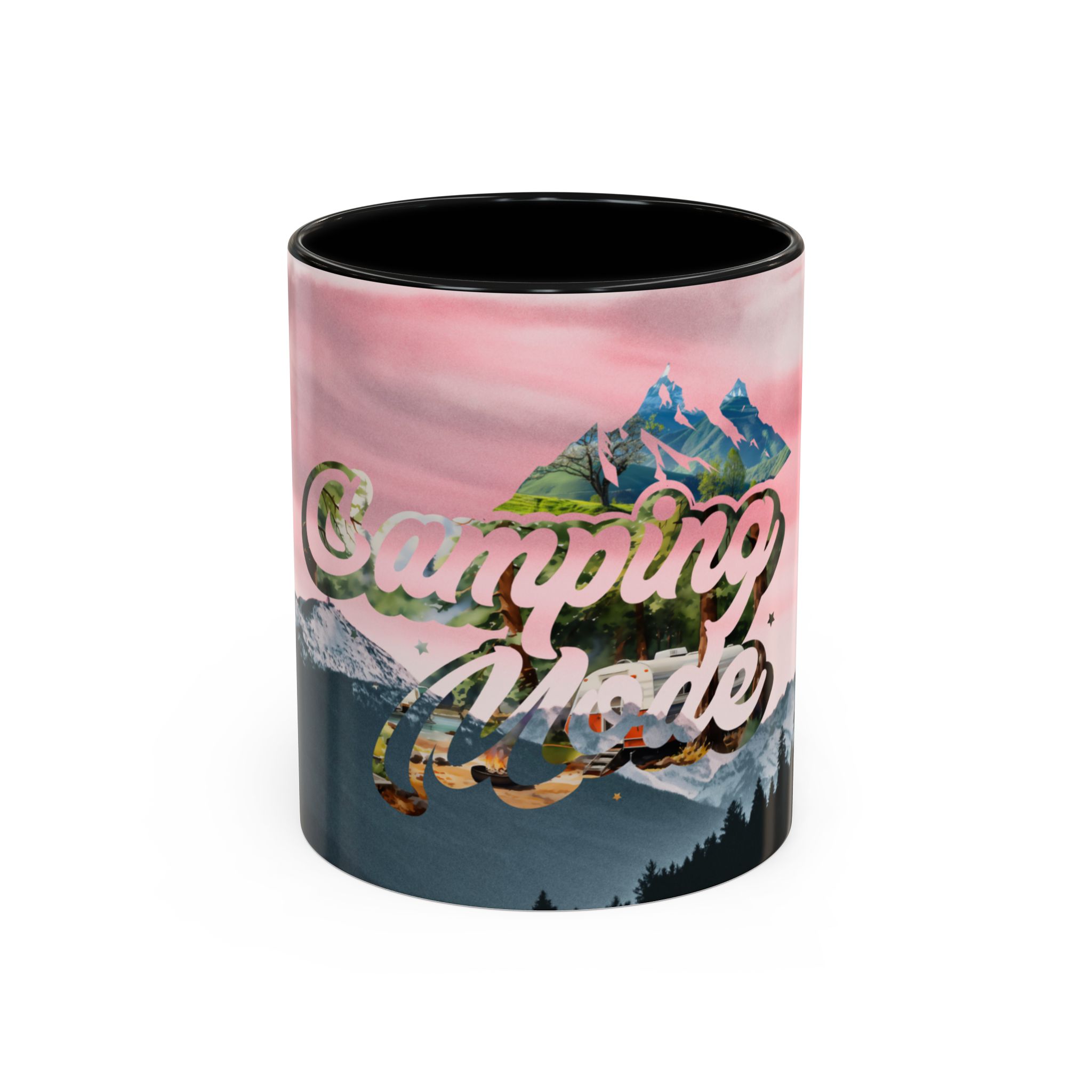Camping Mode Coffee Mug — Pink Mountain Scenic Accent Mug (11/15oz) - Image 2