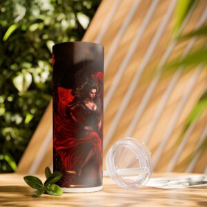 Elegant Floral Skinny Tumbler with Straw, 20oz, Stylish Drinkware for Home, Coffee, Travel Mug, Rose Design, Perfect Gift Idea