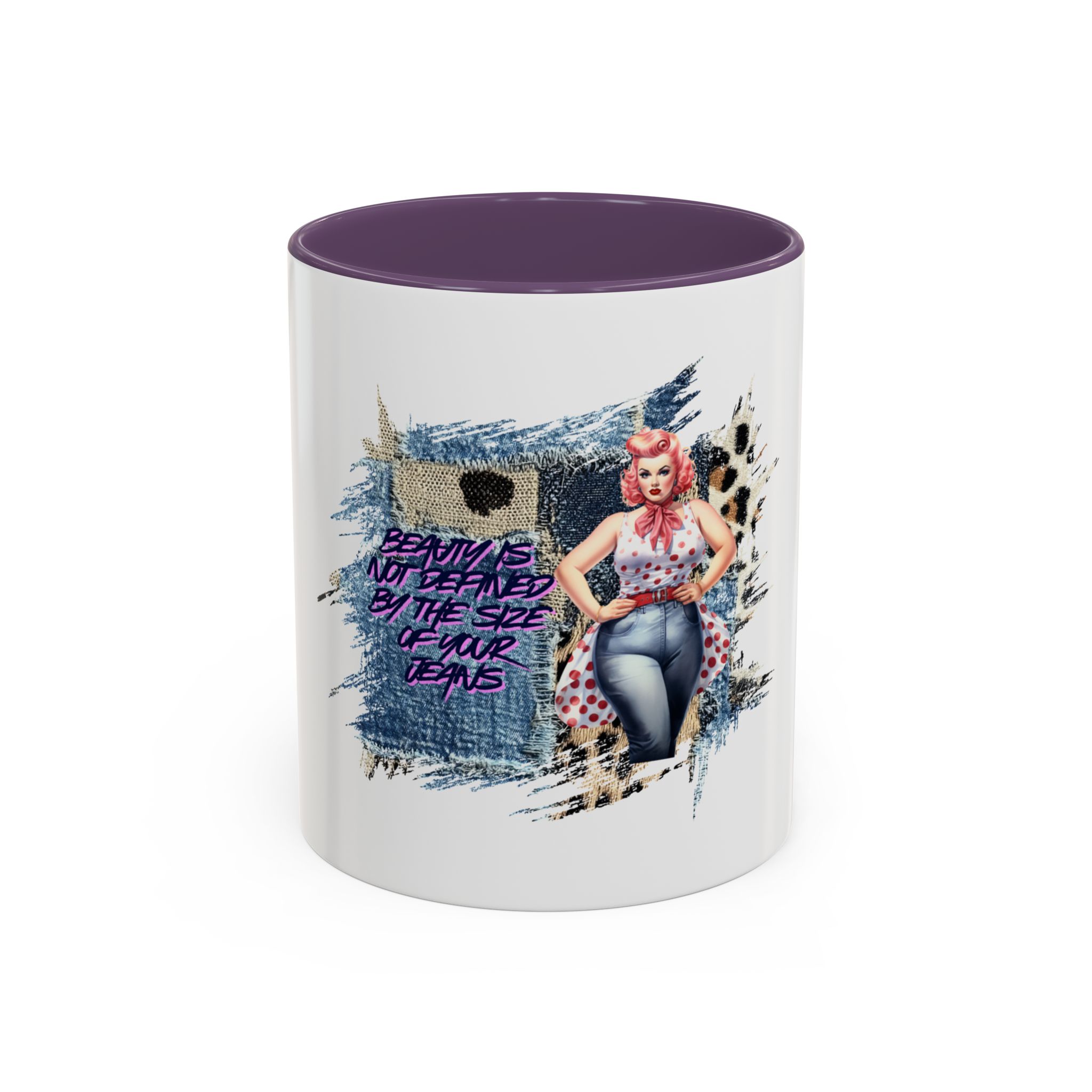 Vintage Pin-Up Coffee Mug — "Beauty is Not Defined by the Size of Your Jeans" Accent Mug - Image 61