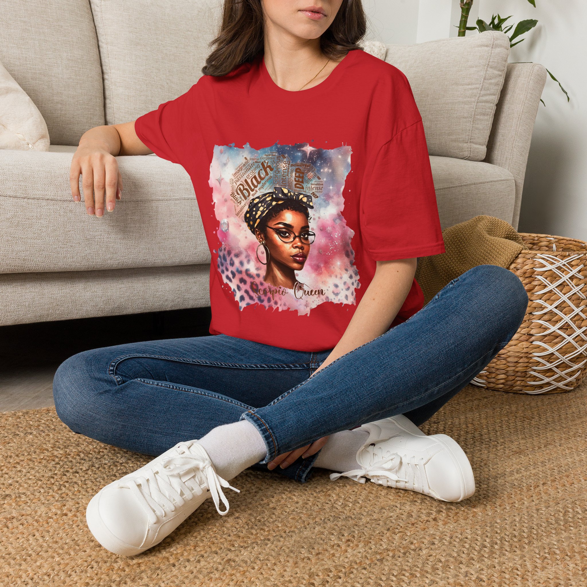 T-Shirt — 'Black Scorpio Queen' Afrocentric Watercolor Portrait Tee