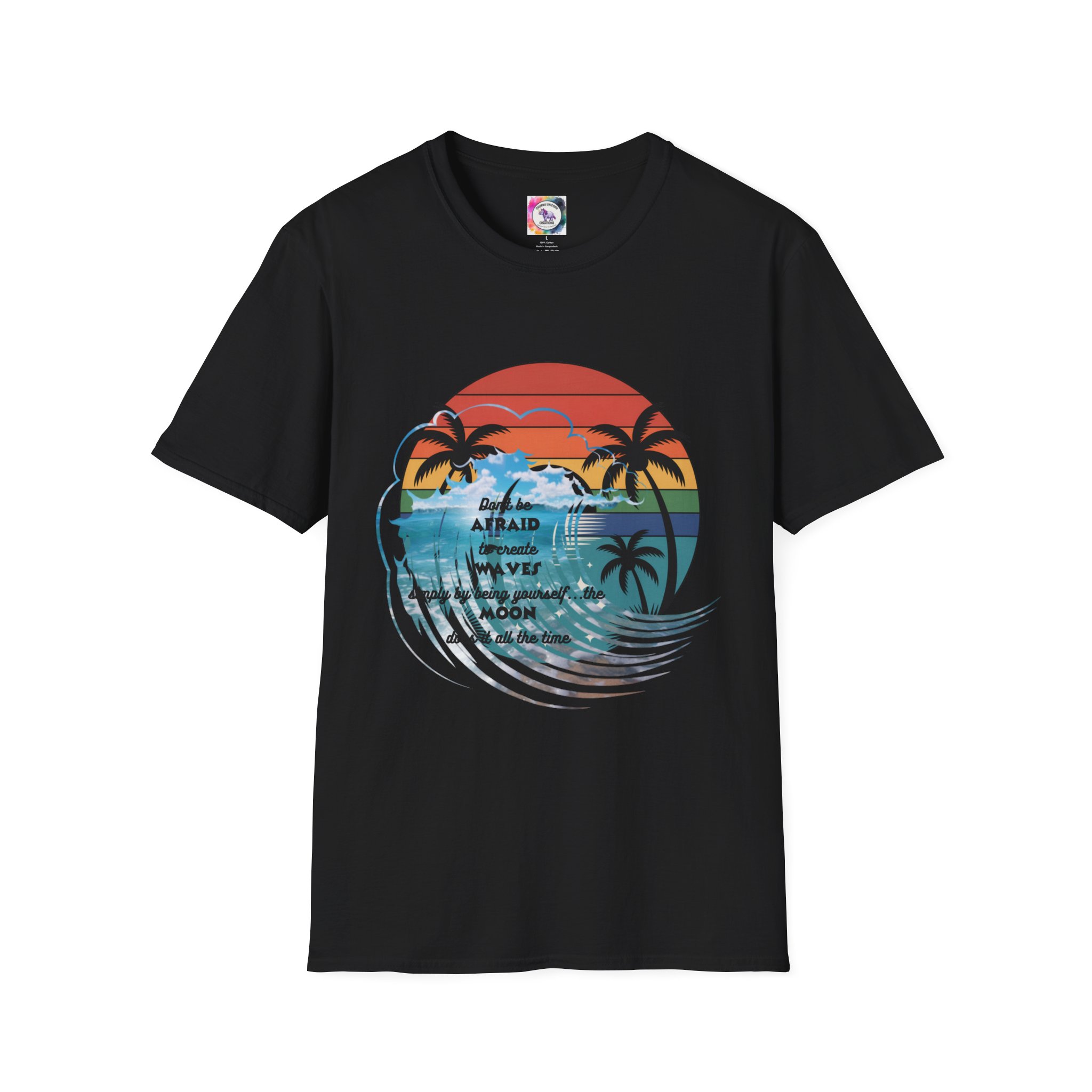 T-Shirt — Retro Sunset Palm Beach Tee with "Don't Be Afraid" Beach Quote - Image 11
